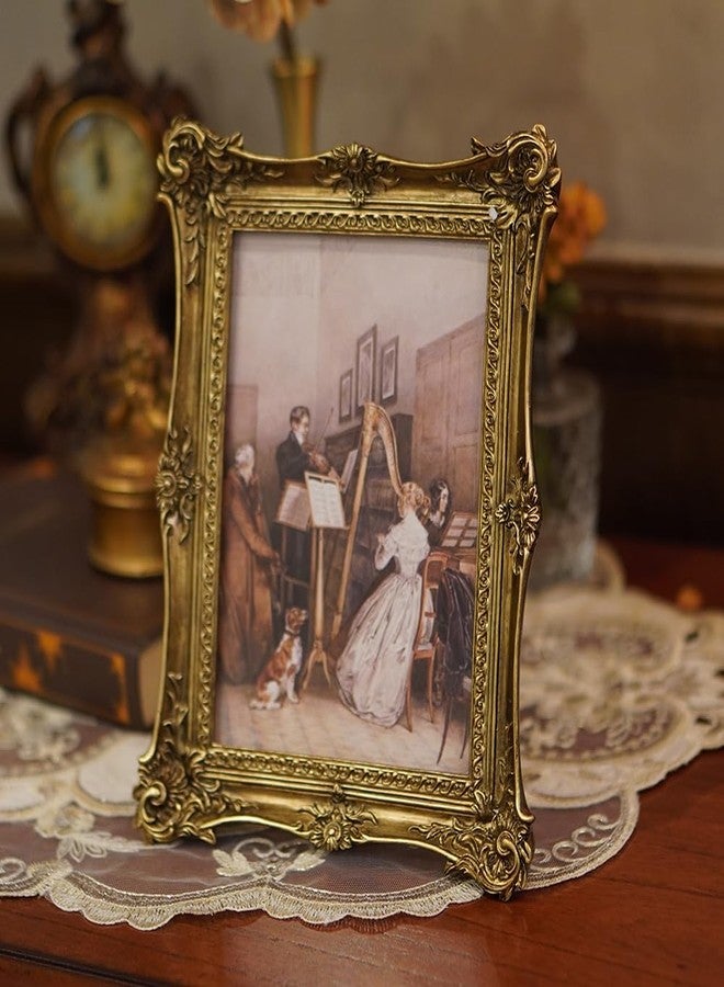 SIKOO Vintage Picture Frames 4x6 Antique Ornate Picture Frame Tabletop and Wall Mount Display Vintage Wall Decor Gallery Retro Home Decor Bronze Gold - Image 3